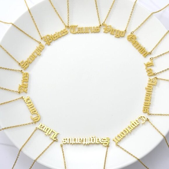 Astrological Astrology Sign Pendant Necklace Gold Plated Stainless Steel - Picture 3 of 9